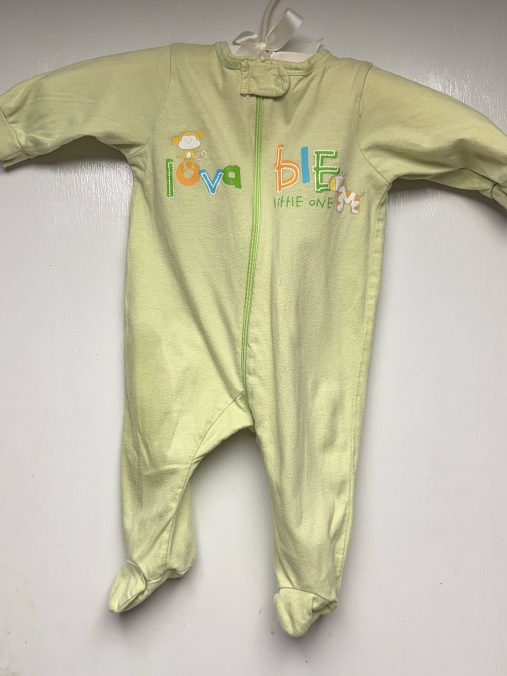 0-3 month Gerber Light Green w Graphic. Footed One-Piece Sleep and Play